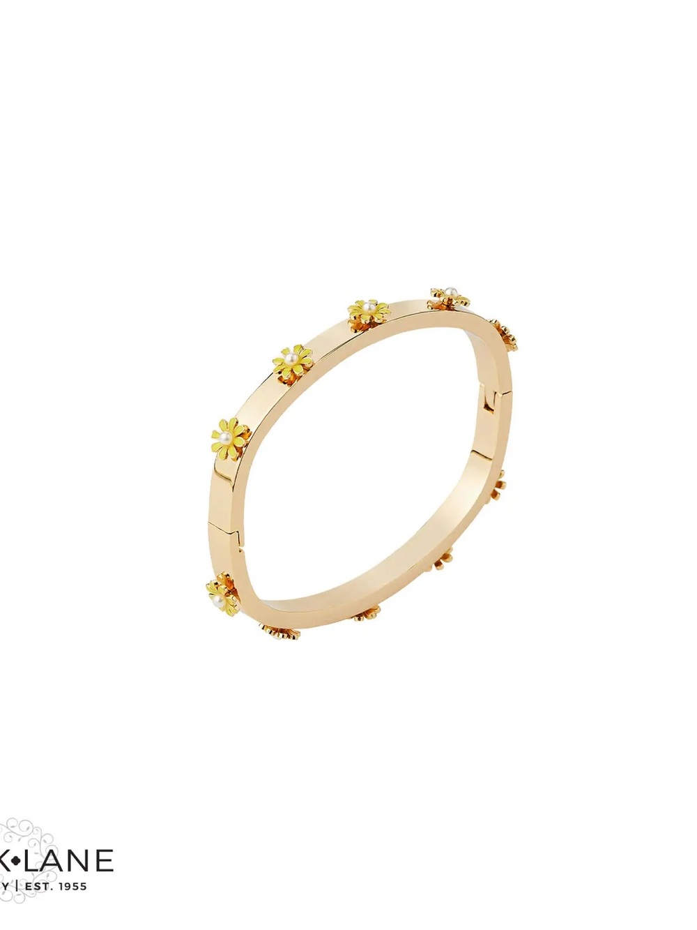 FREESIA Gold-Tone Yellow Daisy Bangle Bracelet | Hinged Closure | NEW